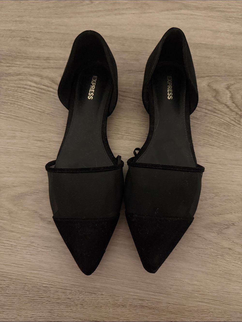 Express Black Pointed D'Orsay Flats with Mesh Panel